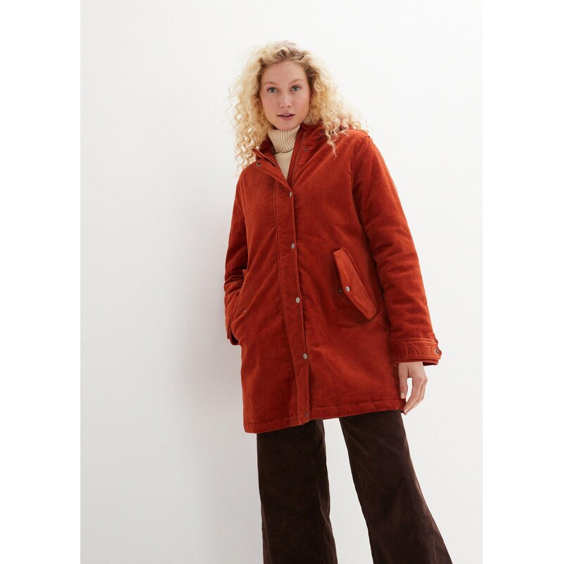 bonprix Kordová bunda parka s kožušinkovou podšívkou, strih do A, 45988701