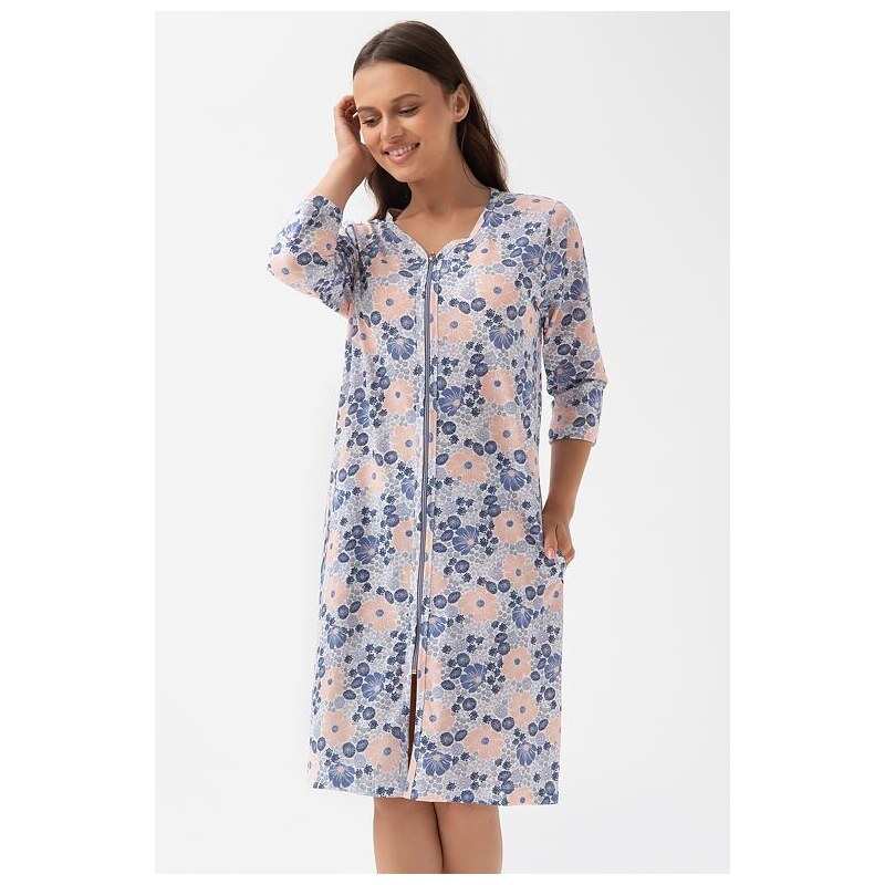 Luna Dámsky župan Francesca na zips s modrými a lososovými kvetmi 65596593