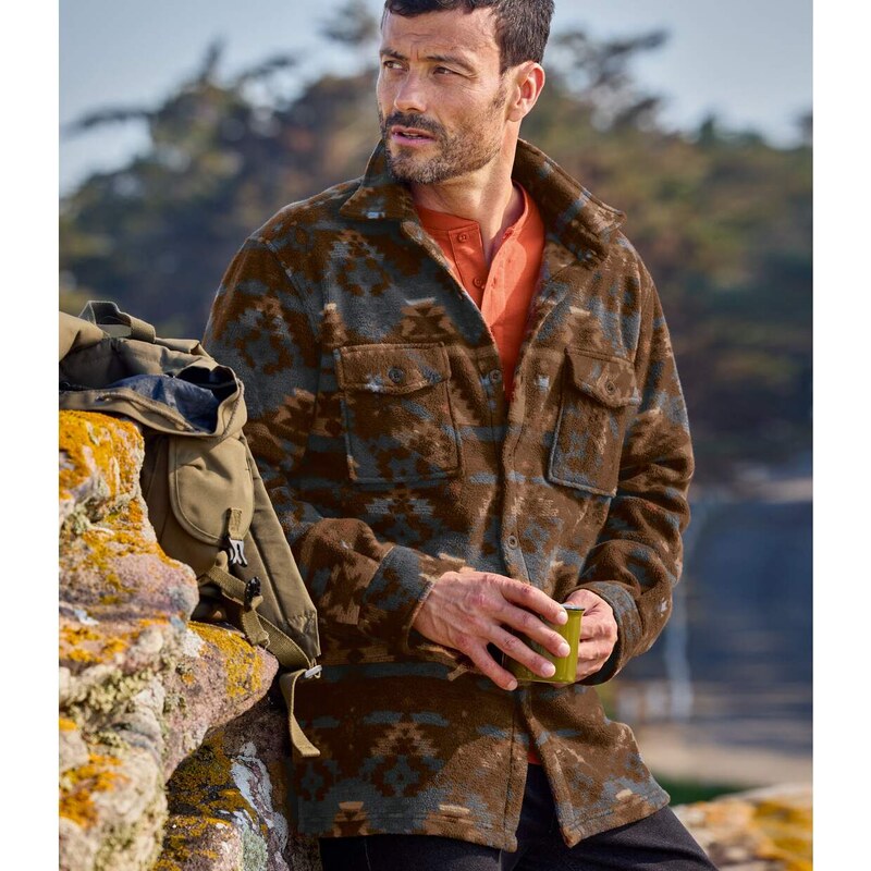 Flísová vrchná košeľa s aztéckymi motívmi Atlas For Men So vzorom 65190654