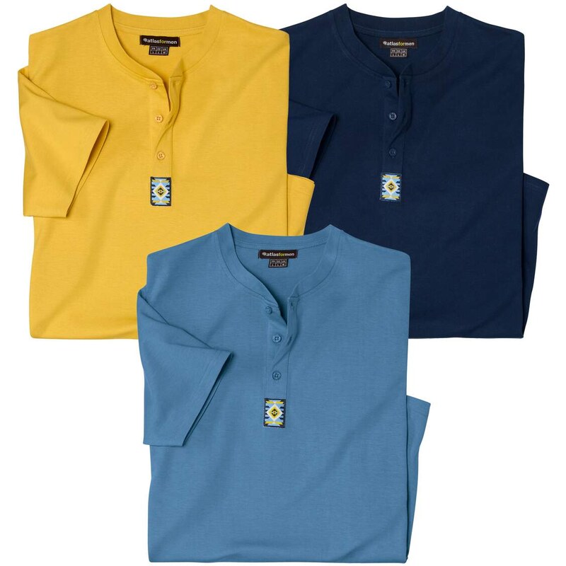 Sada 3 bavlnených tričiek so zapínaním na gombíky Atlas For Men Modrá 65190659