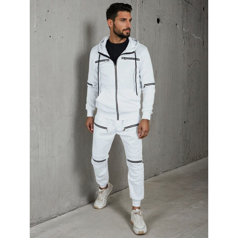 Dstreet Originálna biela tepláková súprava s ozdobnými zipsami 65194909