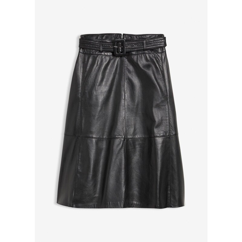 bonprix Kožená sukňa s opaskom (2 ks), jahňacia nappa koža, farba 57630451