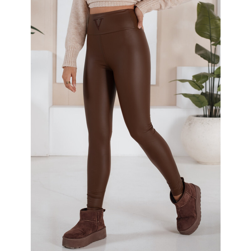 BASIC Tmavohnedé koženkové legíny s vysokým pásom VALENTIS UY1559 45614360