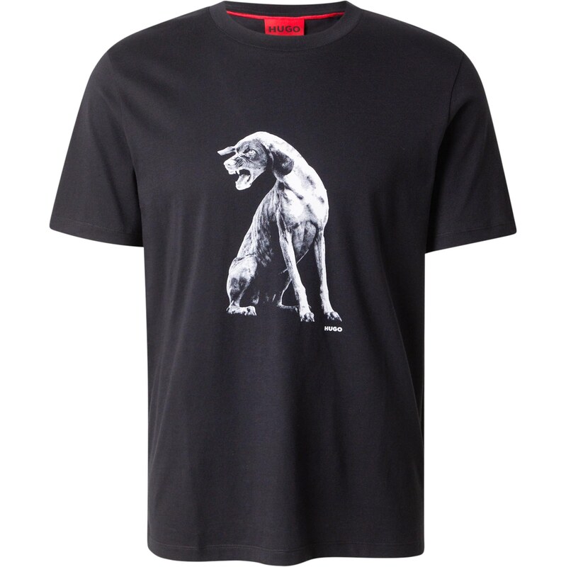 HUGO Tričko Didug sivá / čierna / šedobiela 65201484