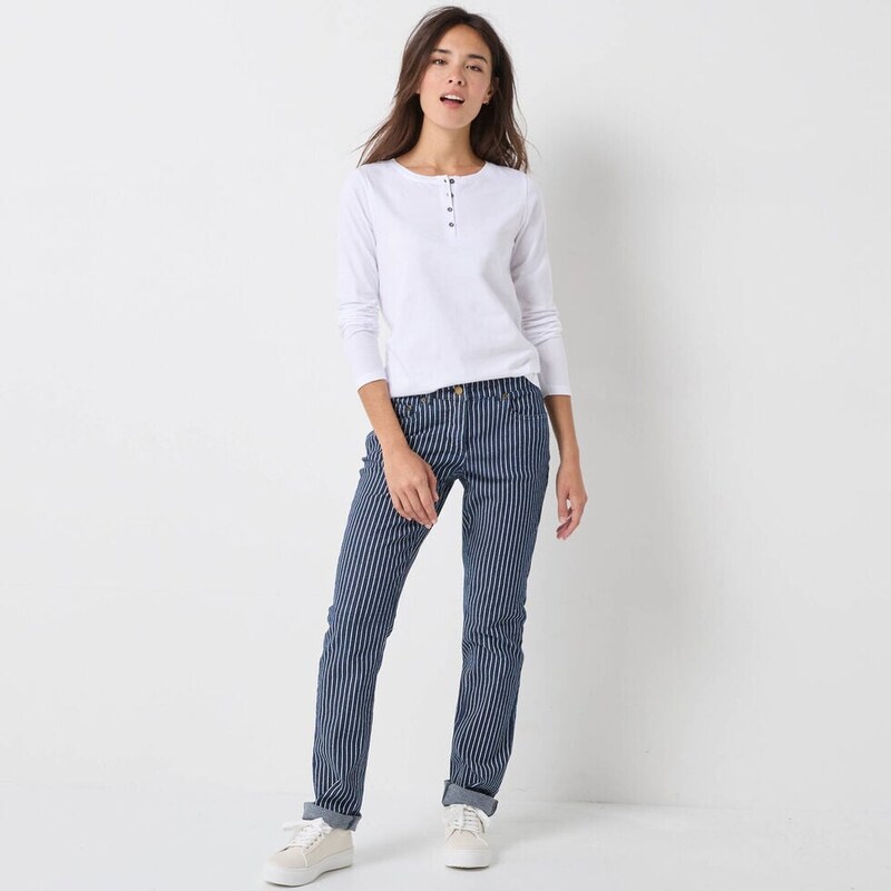 Tričko s tuniským výstrihom a dlhými rukávmi biela 036 Blancheporte 65201700