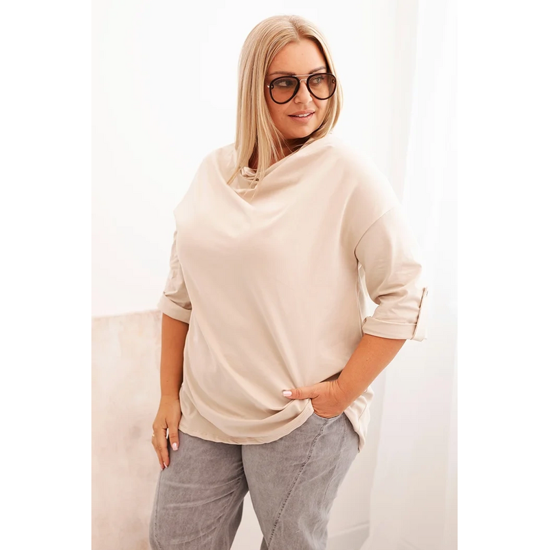 Kesi Dámska blúzka Plus Size s bavlnou voľného strihu s vodným 65317728