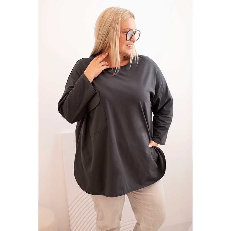 Kesi Dámska blúzka Plus Size s bavlnou, vreckom a ohrňovacími rukávmi 65372241