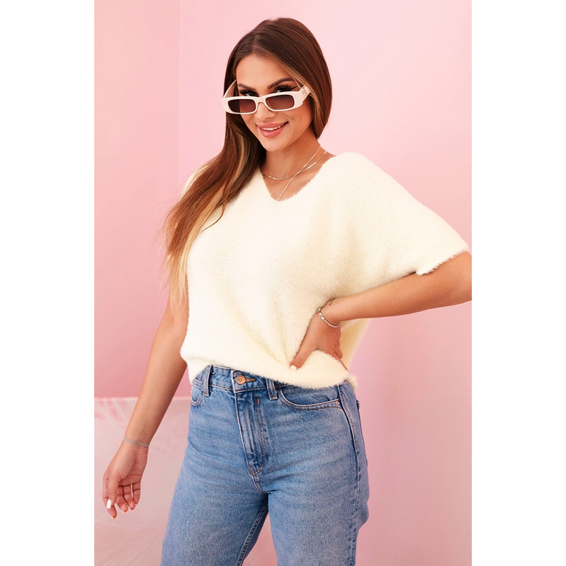 Kesi Dámsky sveter z mäkkého chĺpku s výstrihom do V krátky rukáv 65235715