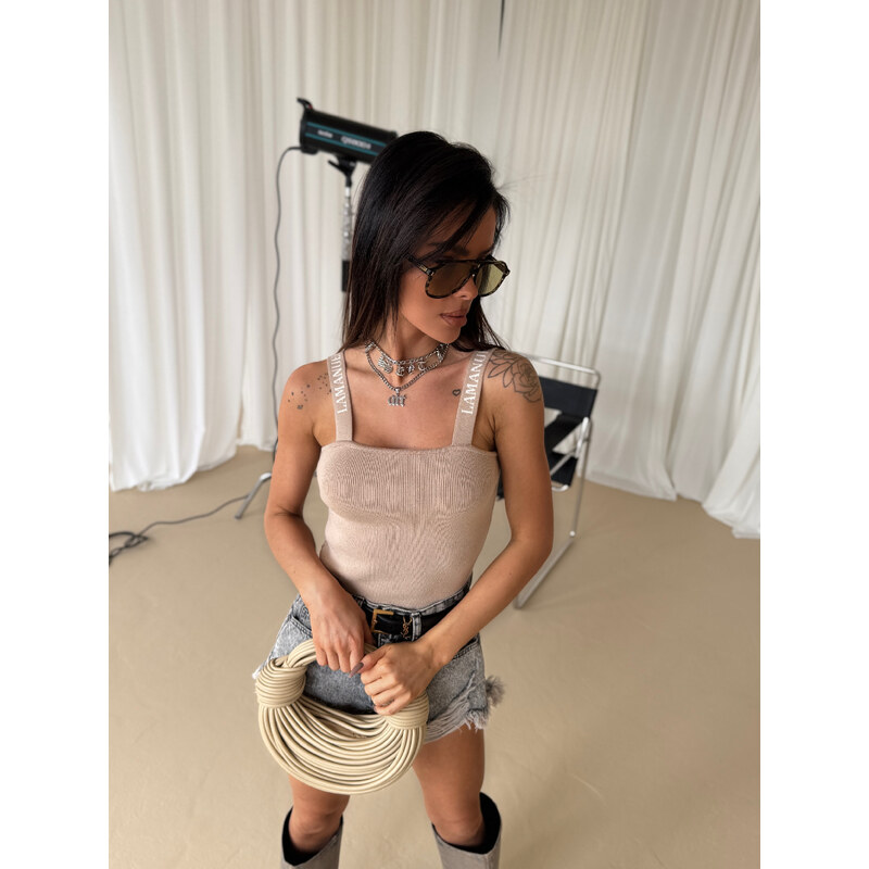 LaManuel Dámsky úpletový béžový top na ramienka 63161008