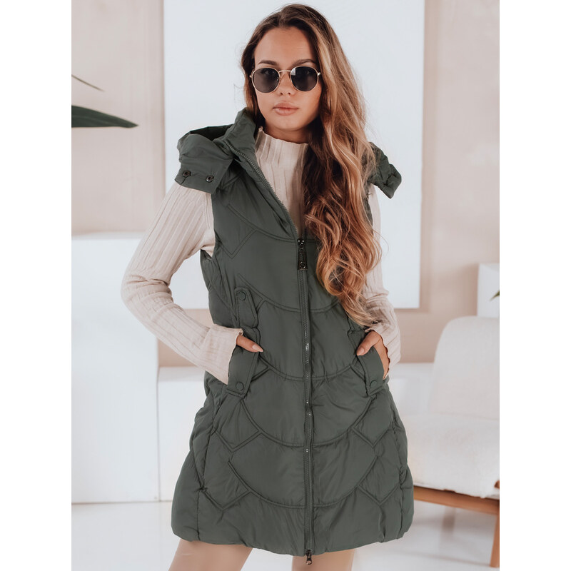 BASIC Khaki dámska zateplená vesta s odnímateľnou kapucňou TY5103 65204127