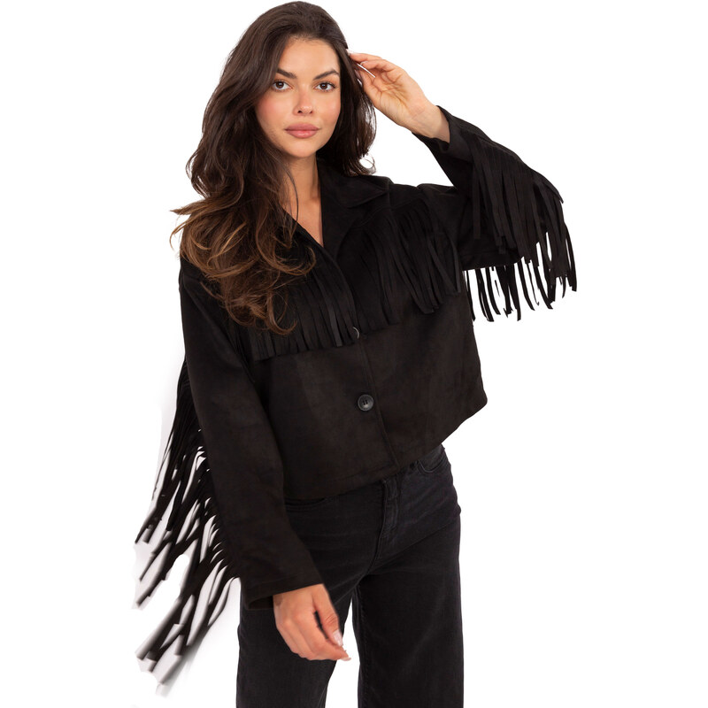 BASIC Čierna dámska semišová bunda so strapcami IT-KR-96753.61-black 65204117