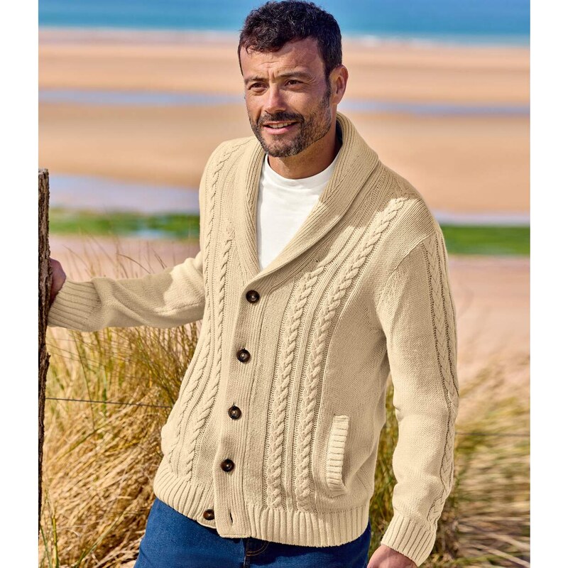 Sveter s pletenými vzormi a šálovým golierom Atlas For Men Béžová 65204198