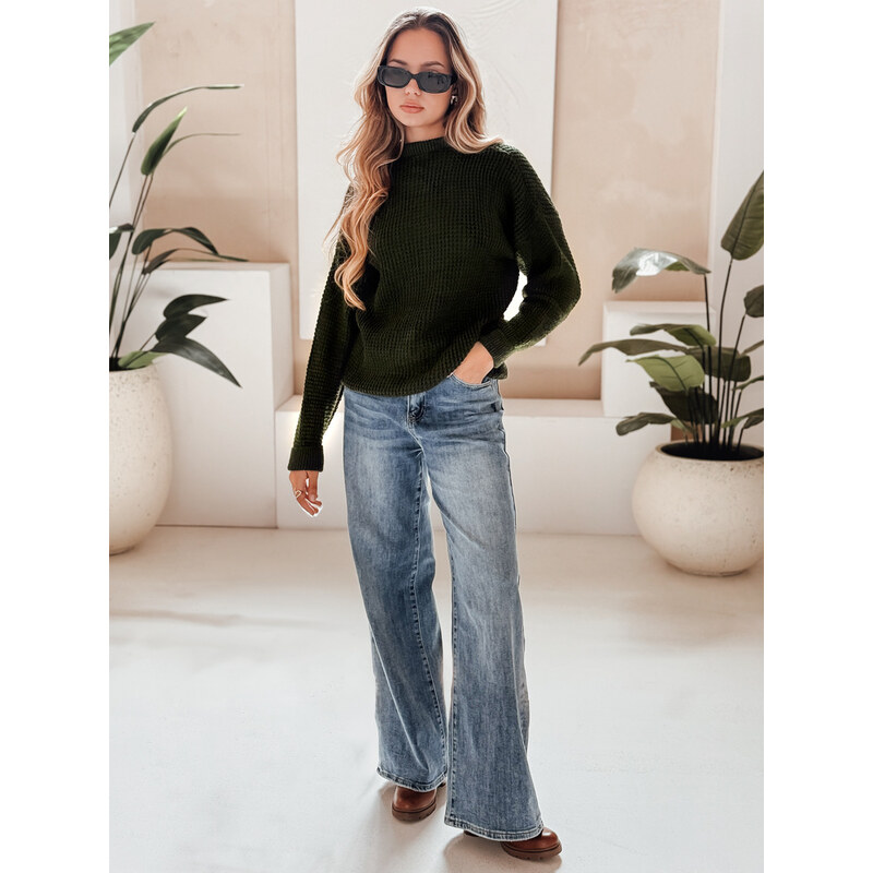 BASIC Tmavozelený voľný pletený sveter CAMERON MY1153 29720106