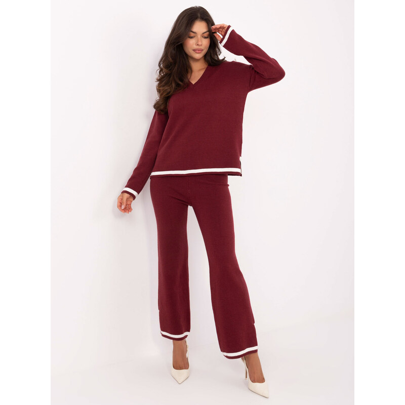 ITALY MODA Vínový dámsky pletený set s kontrastným lemovaním IT-KMPL 66150100