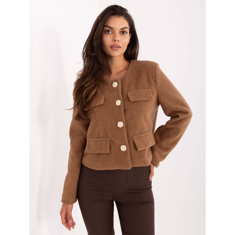 RUE PARIS Hnedá dámska krátka prechodová bunda s podšívkou IT-KR 66150140