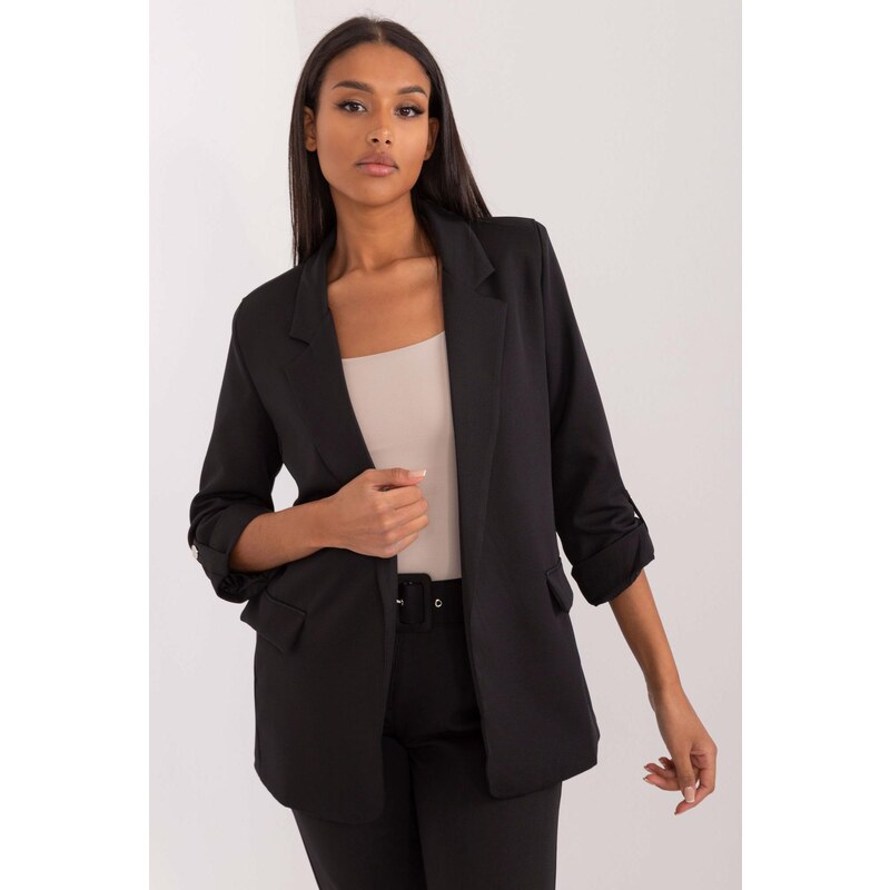 MladaModa Elegantné sako s podhnutými rukávmi model 19244 čierne 65213483