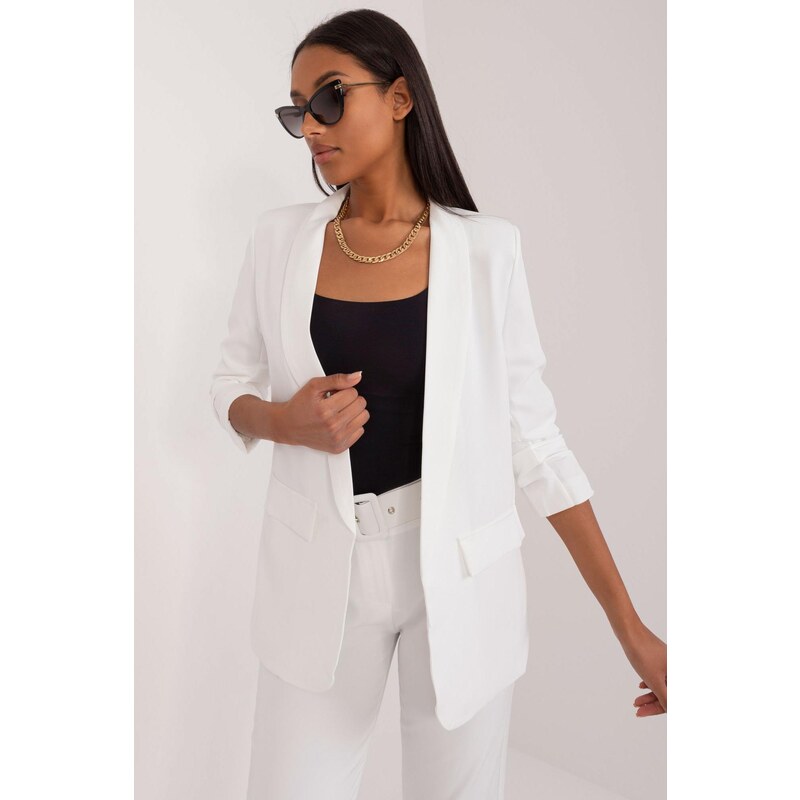 MladaModa Elegantné sako s trojštvrťovými rukávmi model 24155 biele 65213487