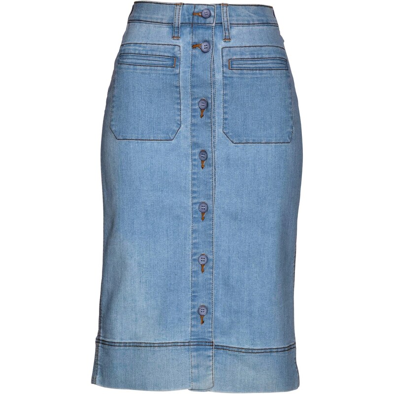 bonprix Džínsová sukňa na gombičky, farba modrá 44789562