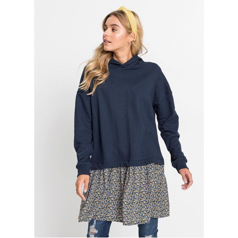 bonprix Mikinové šaty, 2 v 1 vzhľad, farba modrá 44734952