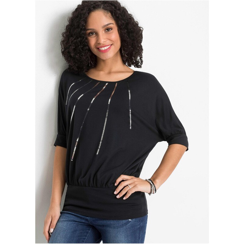 bonprix Tričko z padavého viskózového mixu, farba čierna 44798755