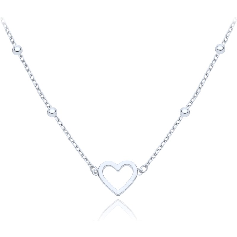 OLIVIE MINET Zlatý náhrdelník z bílého zlata se srdcem a kuličkami Au 64899271