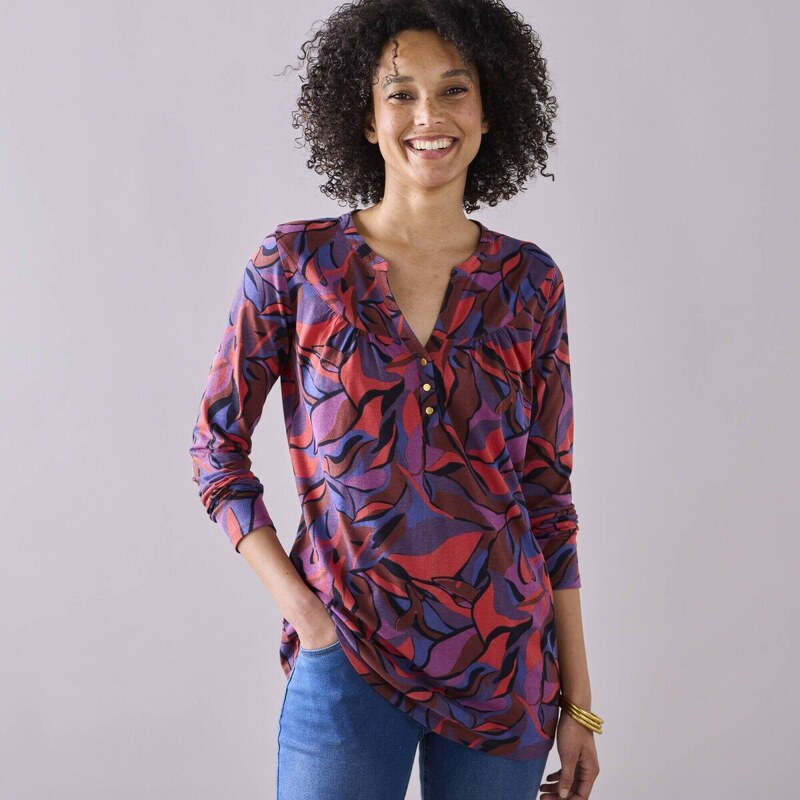 Tunika s dlhými rukávmi a potlačou kvetín červená/fialová 036 56607919