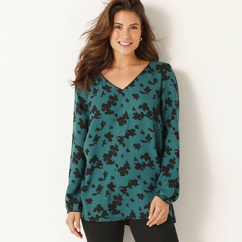 Rozšírená tunika s dvojfarebnou potlačou zelená/čierna 038 65217589