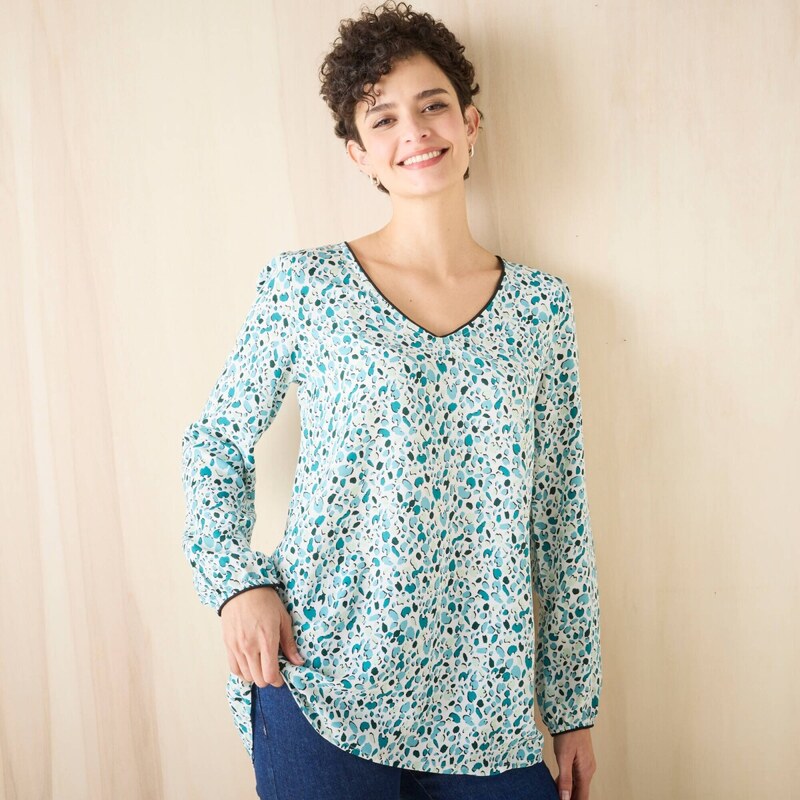 Rozšírená tunika s drobnou potlačou ražná/zelená 038 Blancheporte 65217586