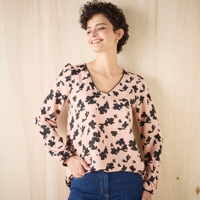 Rozšírená tunika s dvojfarebnou potlačou ružová/čierna 038 65217588