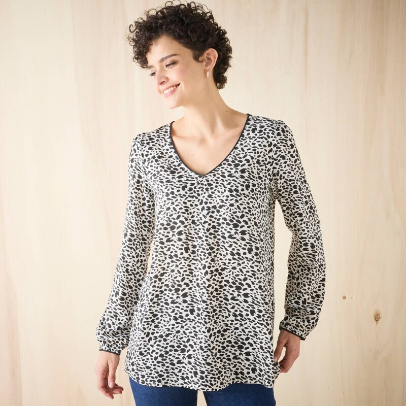 Rozšírená tunika s drobnou potlačou ražná/čierna 038 Blancheporte 65217585