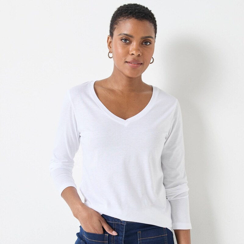 Tričko s výstrihom do V a dlhými rukávmi čierna 036 Blancheporte 65217594