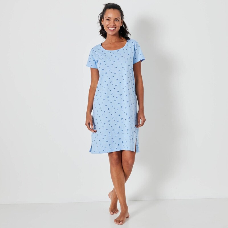 Krátka nočná košeľa s krátkymi rukávmi a potlačou kvetiniek 65217607