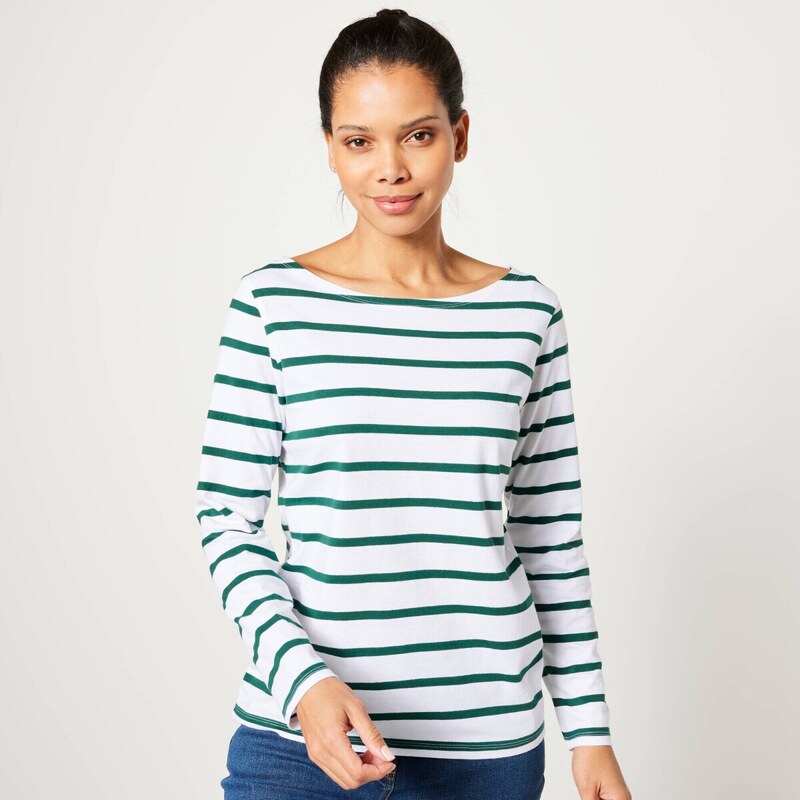 Pruhované tričko s dlhými rukávmi biela/zelená 054 Blancheporte 65217622