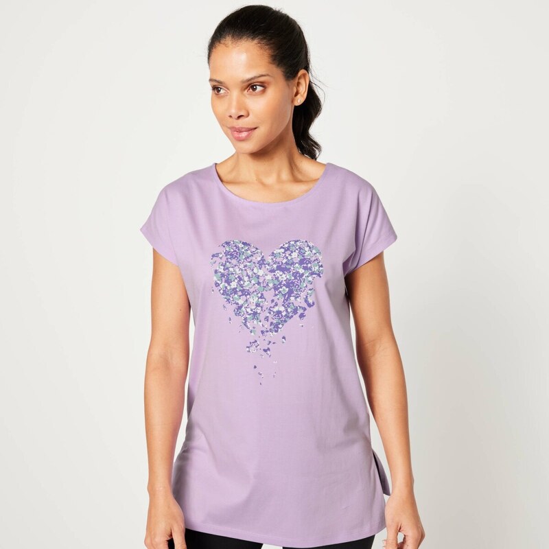 Tunika s okrúhlym výstrihom a stredovou potlačou lila 036 Blancheporte 65217623