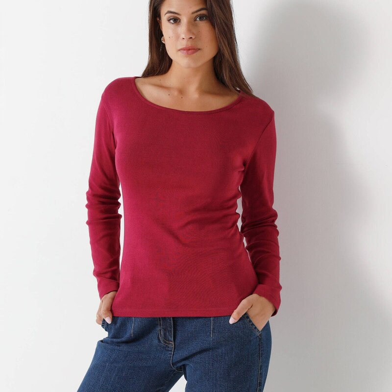 Jednofarebné tričko z bio bavlny s dlhými rukávmi slivková 040 65217631