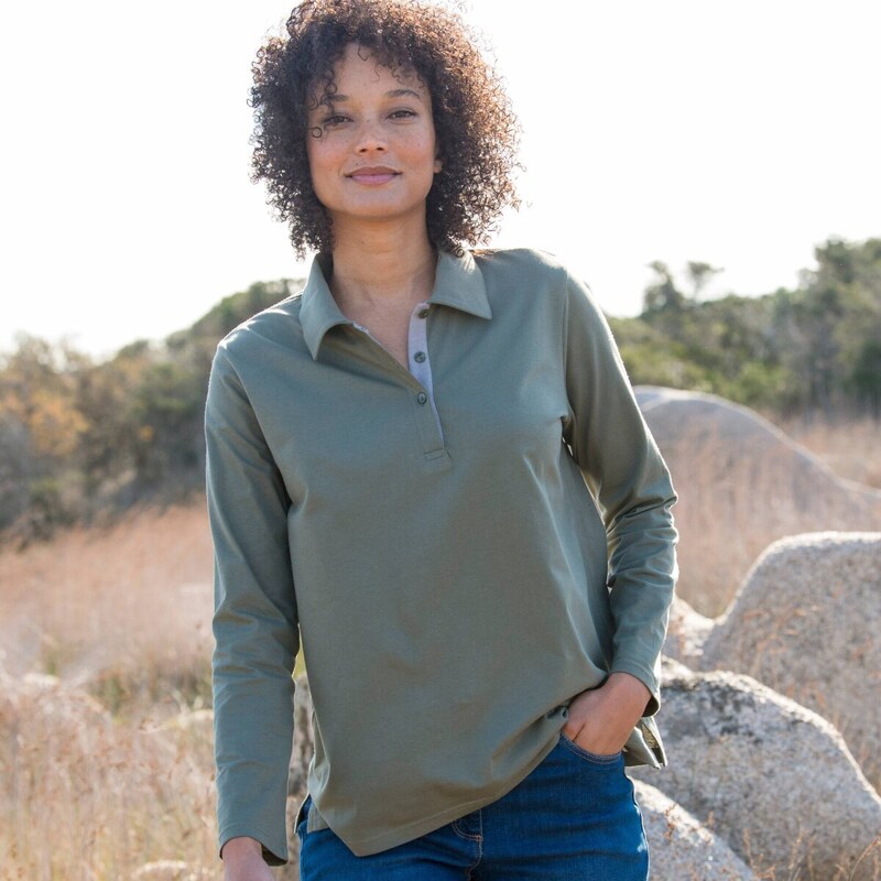 Dvojfarebné džersejové polo tričko s dlhými rukávmi khaki 052 65217632