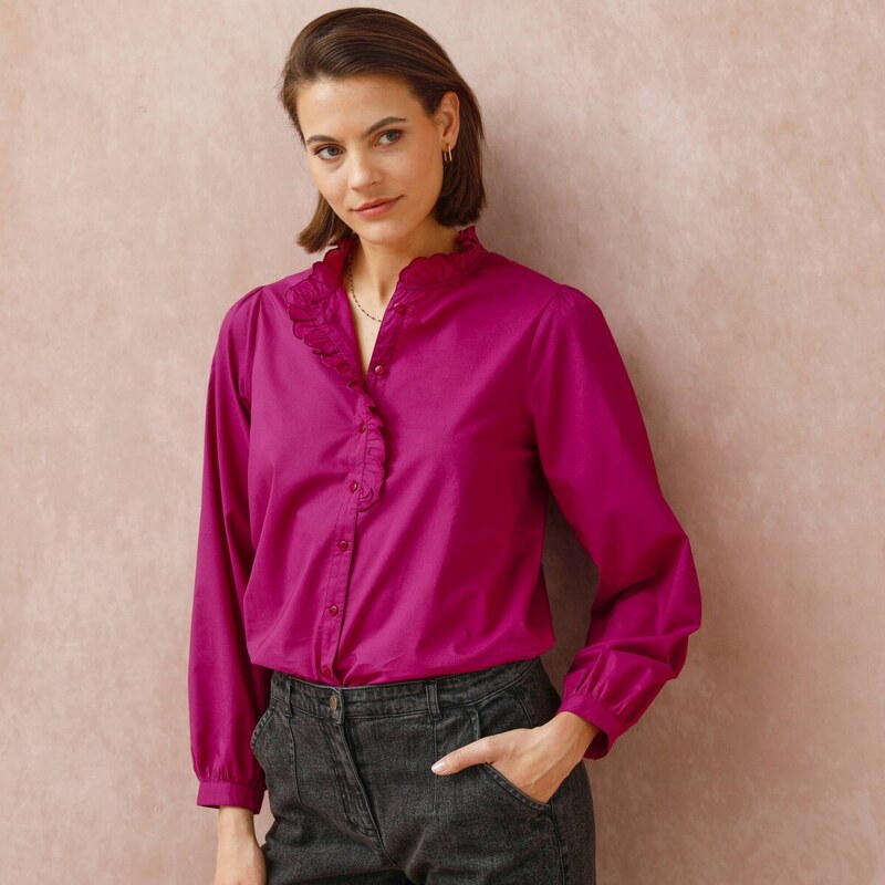 Jednofarebná blúzka s volánikom purpurová 054 Blancheporte 65217645