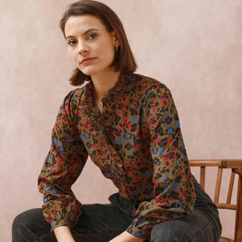 Blúzka s volánom a potlačou olivová 054 Blancheporte 65217663