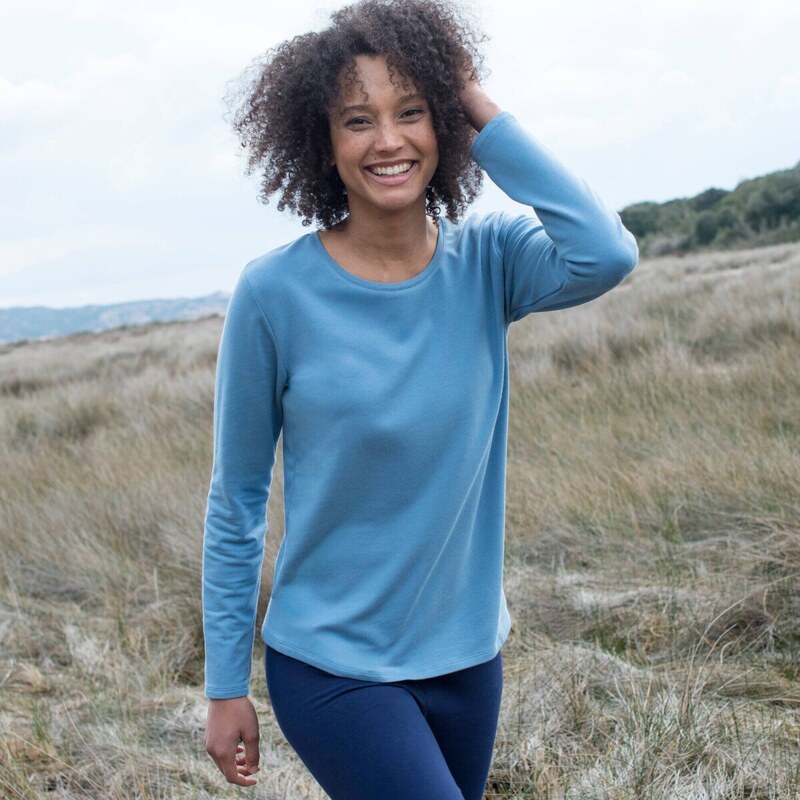 Moltonové hrejivé tričko s okrúhlym výstrihom modrosivá 048 65217695