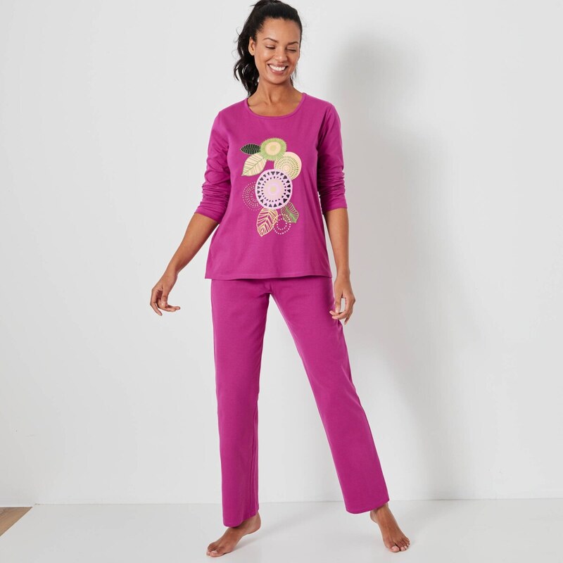Pyžamo s dlhými rukávmi a nohavicami, s potlačou roziet purpurová 054 65217719