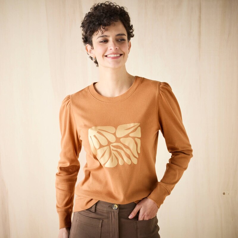 Tričko s dlhými rukávmi s potlačou karamelová 050 Blancheporte 65217721