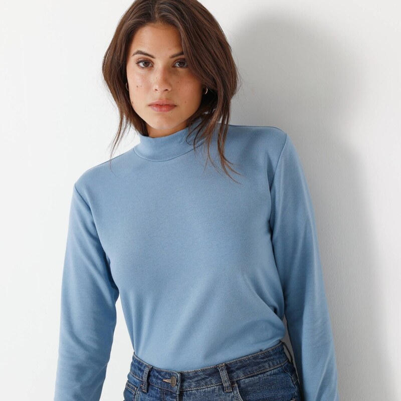 Moltonové hrejivé tričko so stojačikom modrosivá 040 Blancheporte 65217749