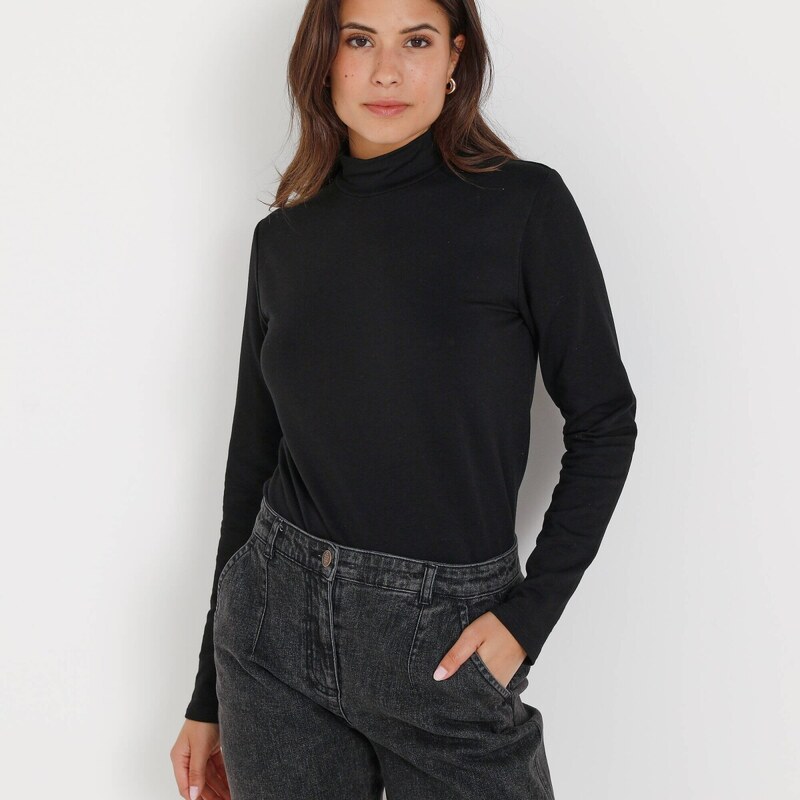 Moltonové hrejivé tričko so stojačikom čierna 044 Blancheporte 65217748