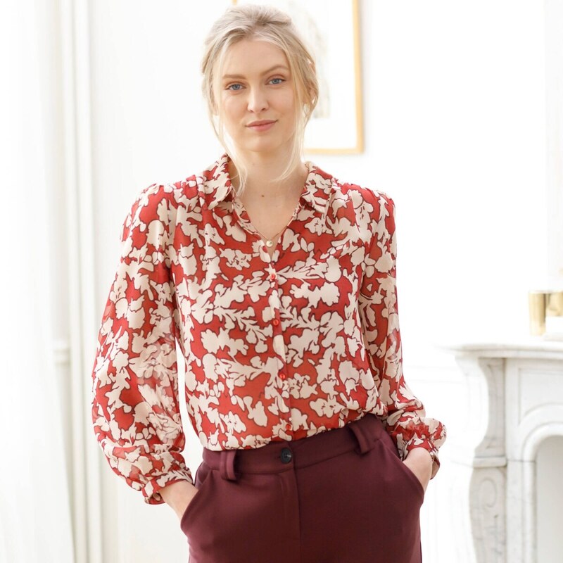 Šifónová blúzka s potlačou kvetín bordó 052 Blancheporte 65217775