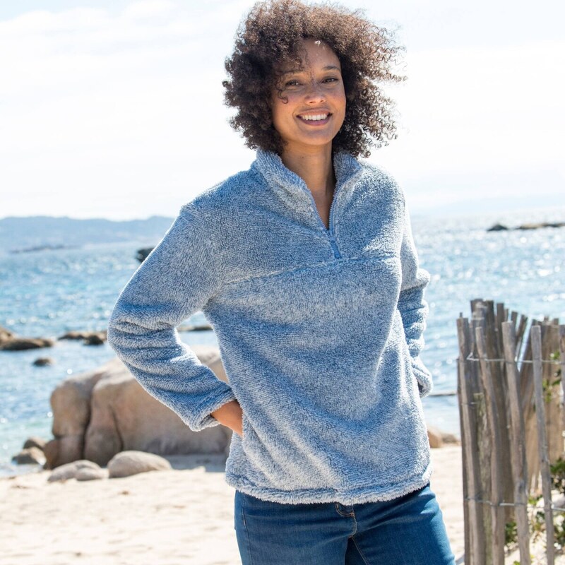 Mikina na zips z úpletu s predĺženým vláknom modrosivý melír 052 65217804