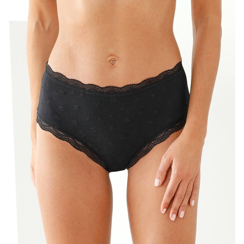 Súprava 3 strečových maxi nohavičiek s vyšším pásom, bavlna a čipka 65217825