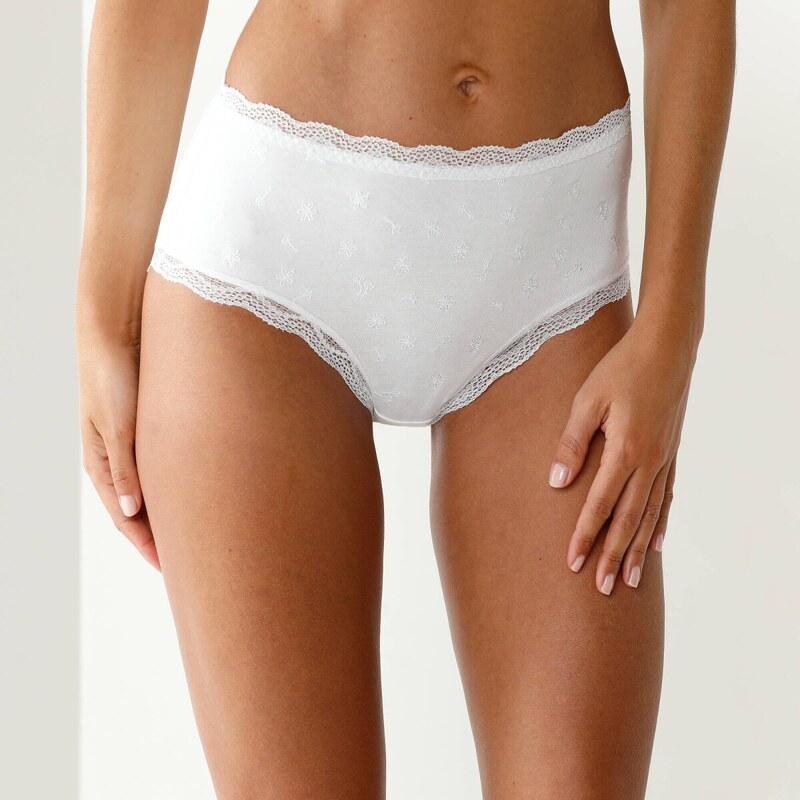 Súprava 3 strečových maxi nohavičiek s vyšším pásom, bavlna a čipka 65217826