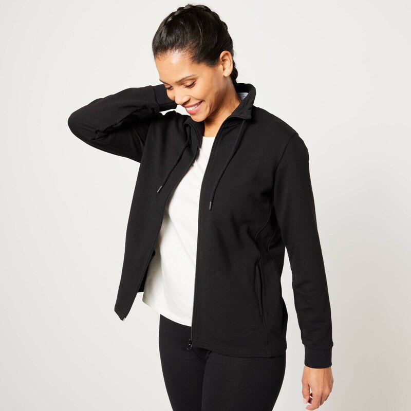 Moltonová mikina na zips, so stojačikom čierna 054 Blancheporte 65218502