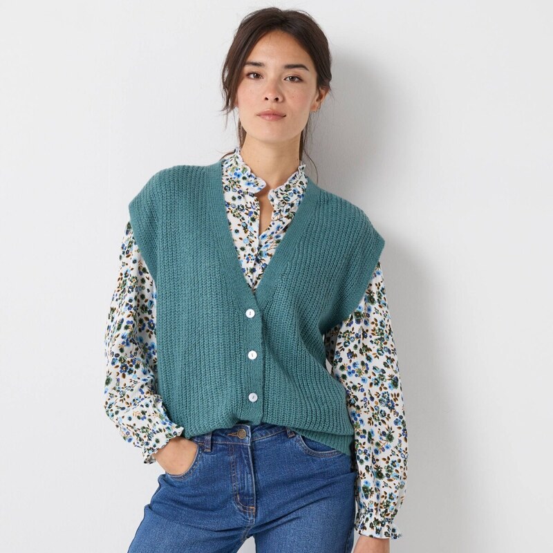 Vesta na zapínenie s hladkým vzorom šalviová 054 Blancheporte 65218515