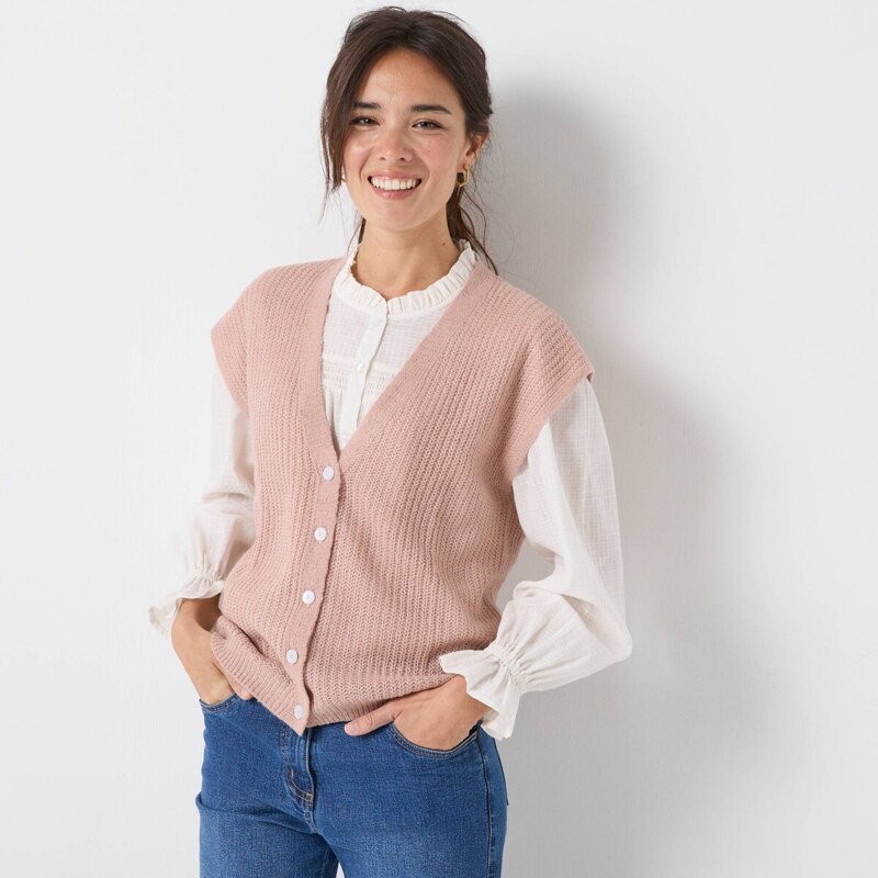 Vesta na zapínenie s hladkým vzorom ružová pudrová 054 Blancheporte 65218525